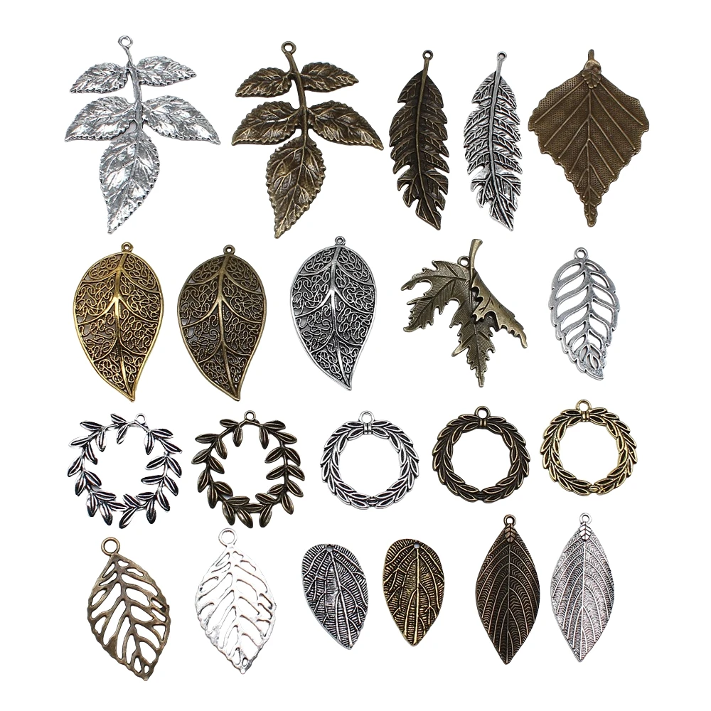 5pcs Charms For Jewelry Making Olive Branch Tree Leaf Laurel Wreath Antique Silver Plated Pendants DIY Crafts