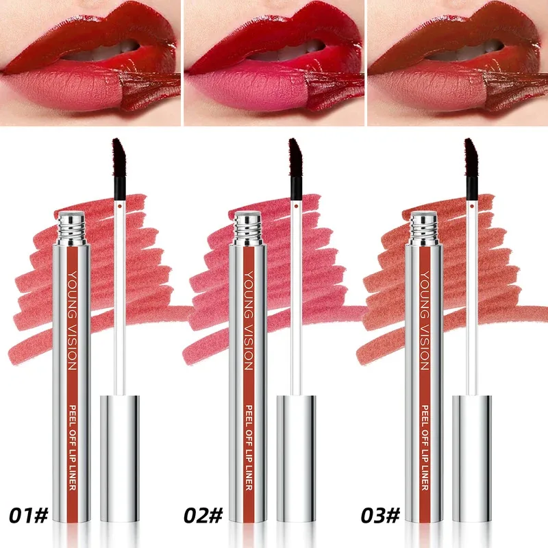 Tear-Off Lip Liner Peel-Off Lip Liner Matte Smudge-Free Hook & Loop Lip Pencil Makeup Pencil 3 Color