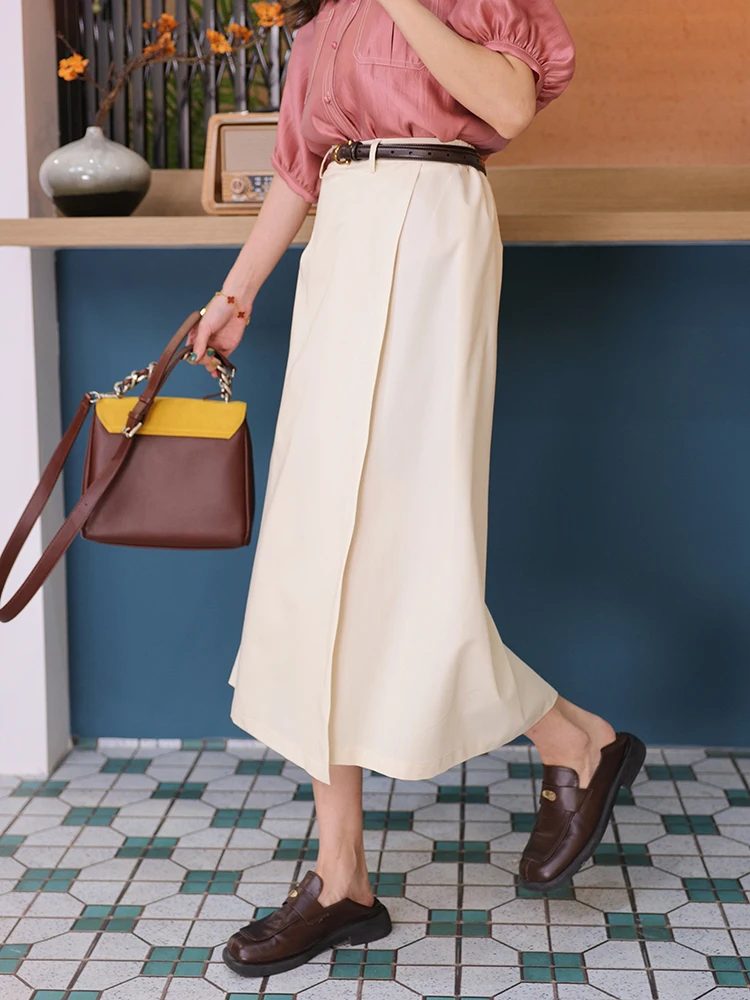 

Chend High Waist Midi Skirt Women's Summer 2024 New Sle Asymmetrical Skirt Retro Commute A-Line Skirt Pure Color Skirt