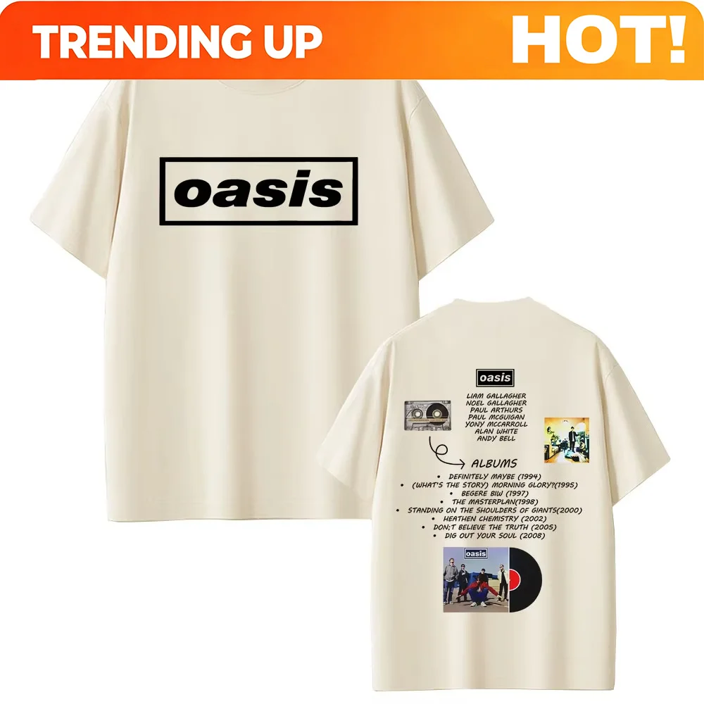 O-Oasis T Shirt British Rock Band T Shirts Men's Women Casual Oversized T-shirt Men's High Quality Cotton Short Sleeve T-shirts