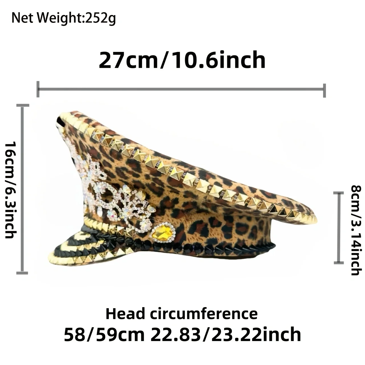 HongLuan Yellow Laser Leather Loop Captain Hat Rhinestone & Military Caps for Woman, Rave Festivals Accessories ＆ Party Cap Man