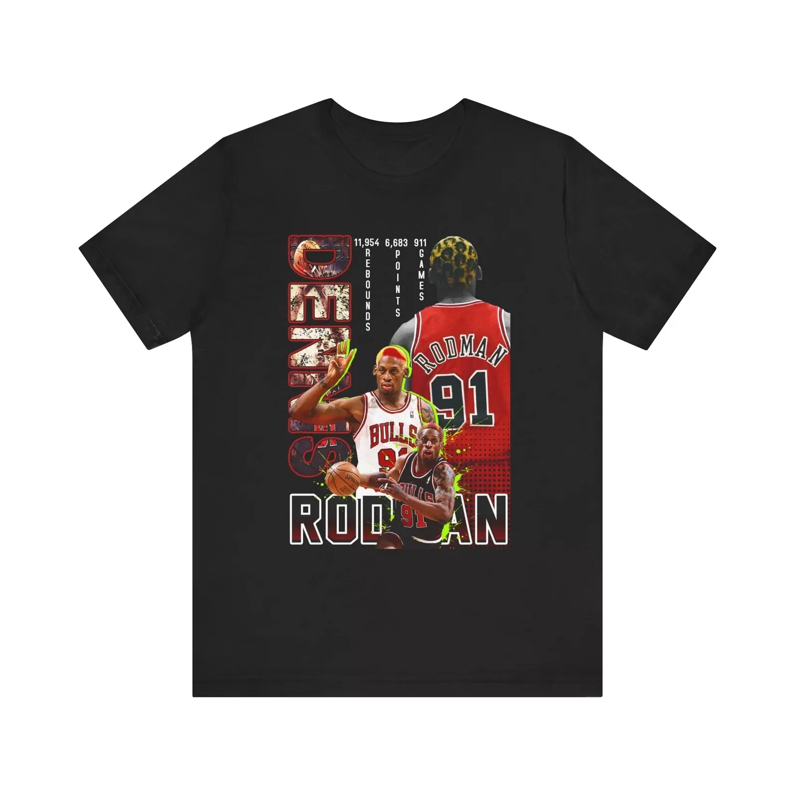 تي شيرت دينيس رودمان بأكمام قصيرة للجنسين برسوم جرافيك تي شيرت ريترو NBA Chicago Bulls