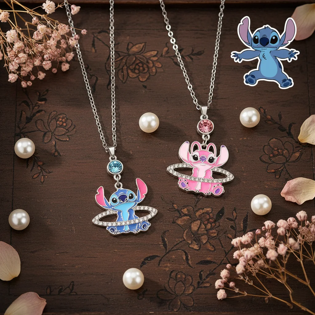 لطيف غرزة الملاك قلادة مع زحل حجر الراين الكرتون المينا قلادة للجنسين الأزياء والمجوهرات هدية #1