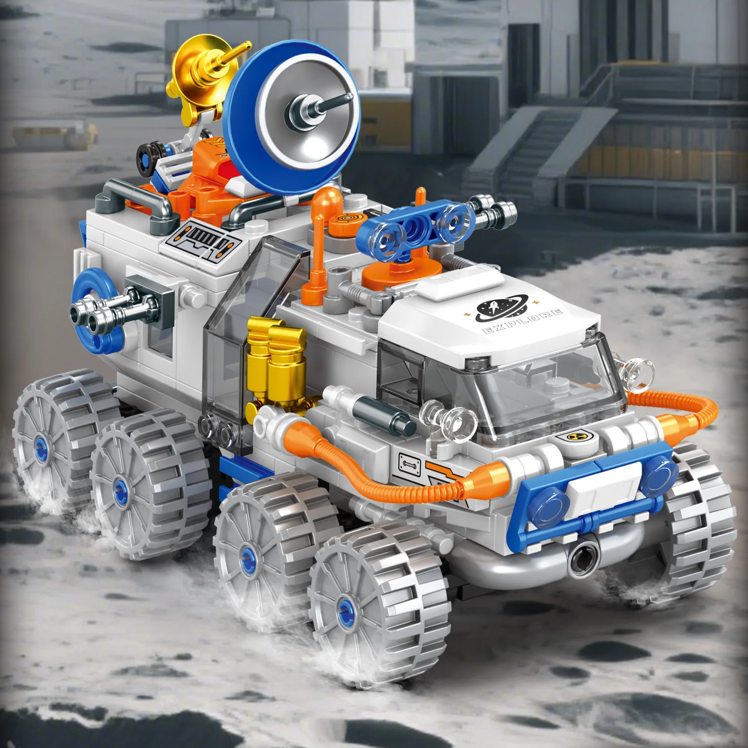 Weltraum-Abenteuer-Bausteinset, Modellbausatz mit Astronaut, LKW und Teleskop, Mini-Bausteine-Konstruktionsspielzeug, Autospielzeug