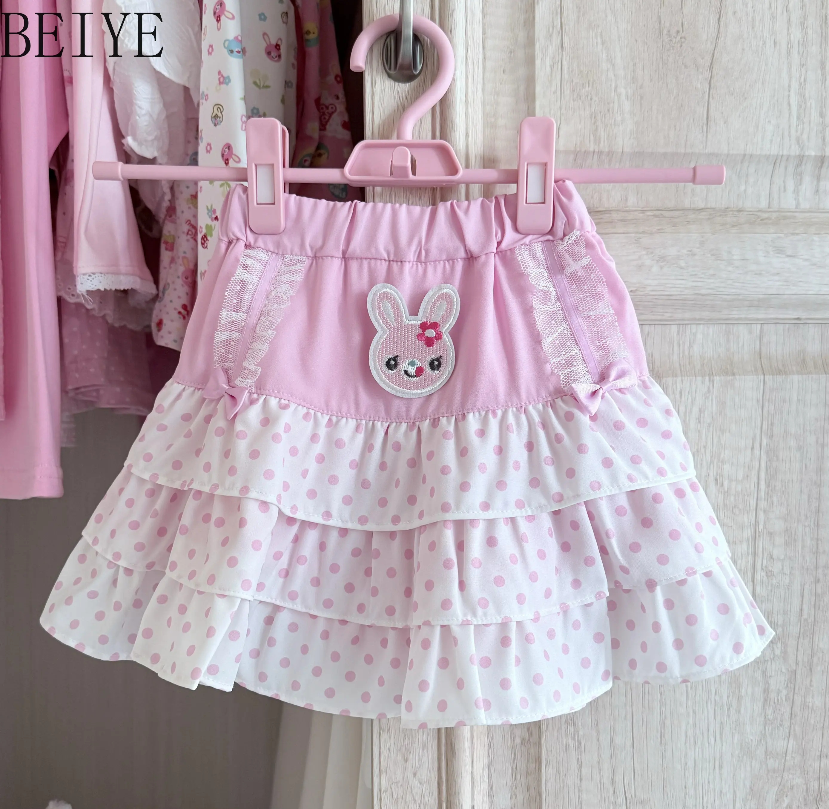Japanese Style Girl Kawaii Skirt Cute Polka Dot Bunny Embroidered Cake Sweet Mini Skirt Fashion Summer Women's Skirts