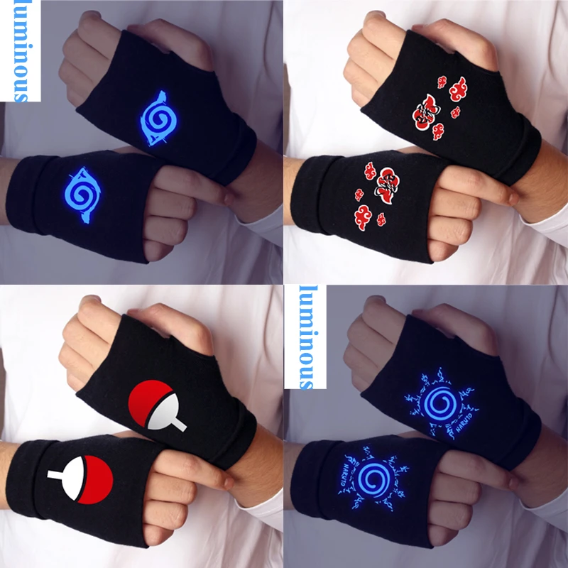 AliExpress Bandai Anime Naruto Luminous Gloves Konoha Uchiha Itach Cosplay Cotton Gloves Fingerless Warm Wrist BIcycle