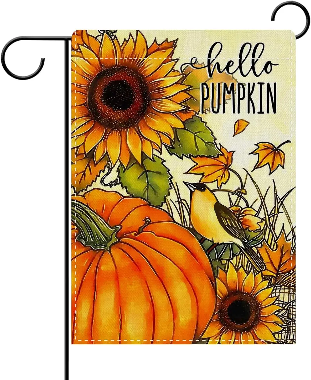 Dyrenson Fall Hello Pumpkin Sunflower Decorative Garden Flag, Autumn Flower Bird Maple Leaves Yard Outside Home Decoration,  UUN