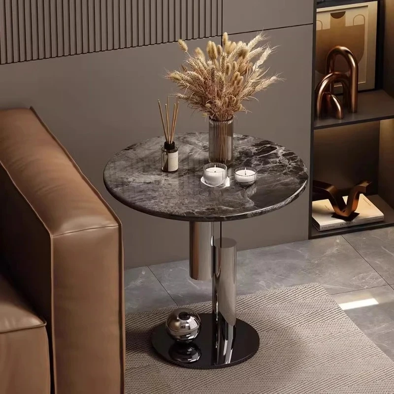 

Итальянский светлый роскошный сверхкристаллический камень из нержавеющей стали, современный простой натуральный дизайн, круглый маленький журнальный столик
