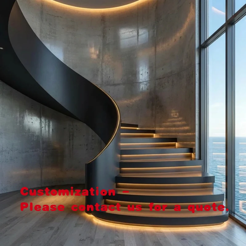 custom.Signature Curved Staircase Architectural Centerpiece With Frameless Glass Guard Modern Mansion Interior