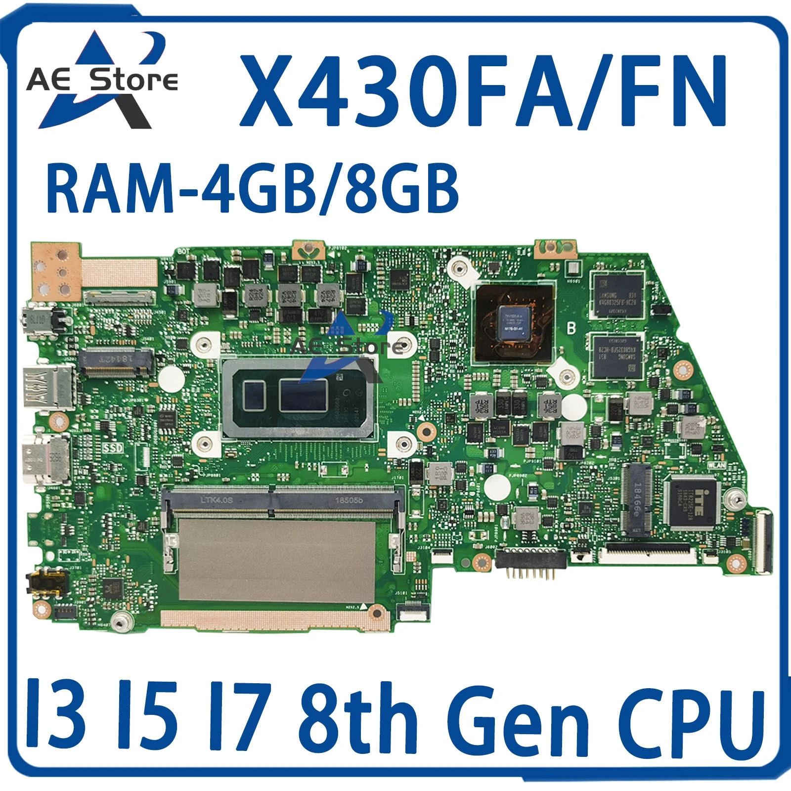 

X430FA Mainboard For ASUS X430FN S430F X430F V430F K430F R430F S4300F Laptop Motherboard i3 i5 i7 V2G/UMA RAM-4GB/8GB