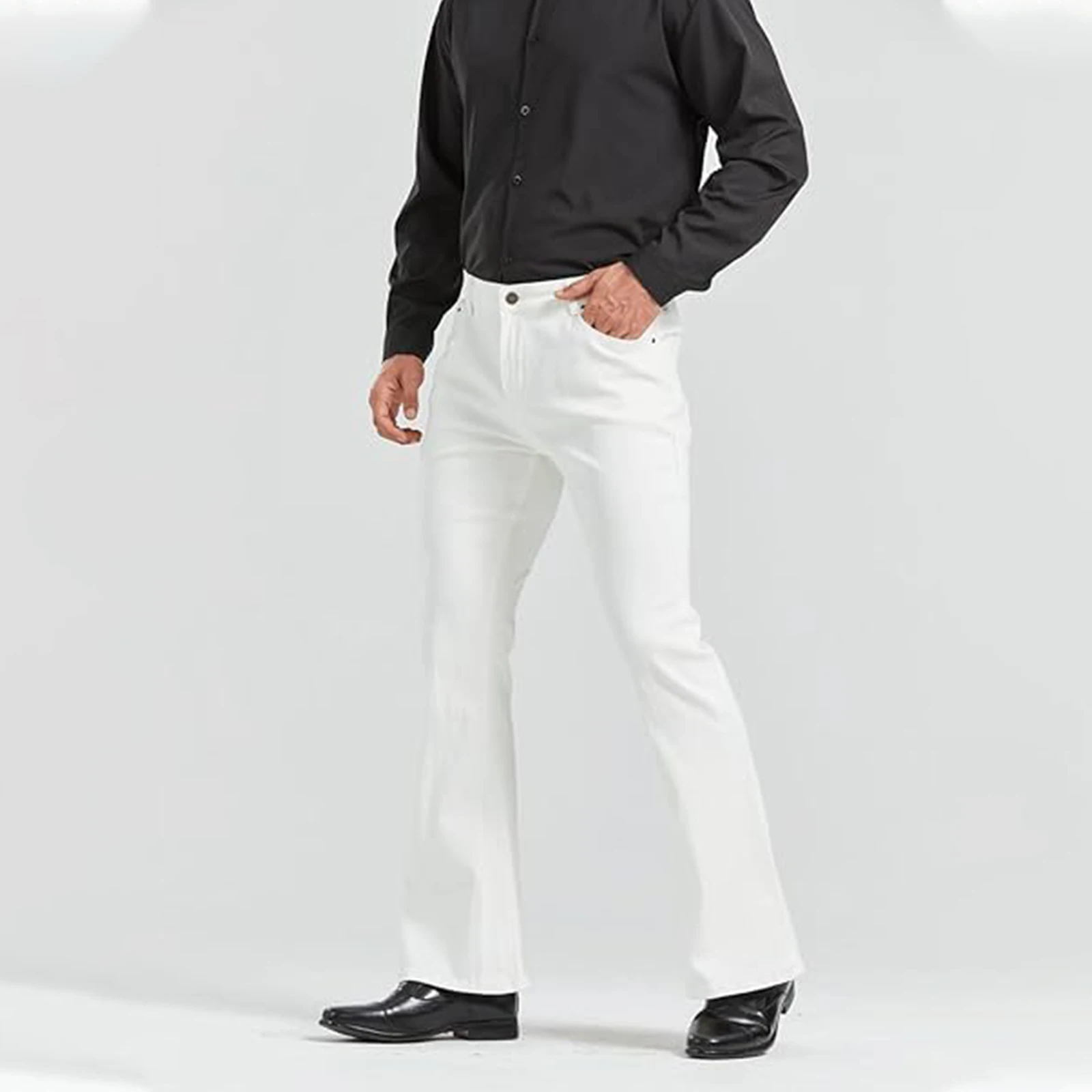 أزياء الرجال الرجعية مضيئة السراويل بلون منتصف الارتفاع السراويل عارضة الكلاسيكية 70s الرجال جرس أسفل تمتد صالح السراويل الكلاسيكية