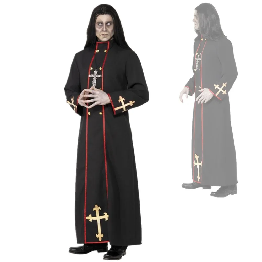 Horror Priester Robe Missionar Priester Cosplay Kostüme Halloween Karneval Terror Vater schwarze Robe Männer Pate Cosplay verkleiden sich