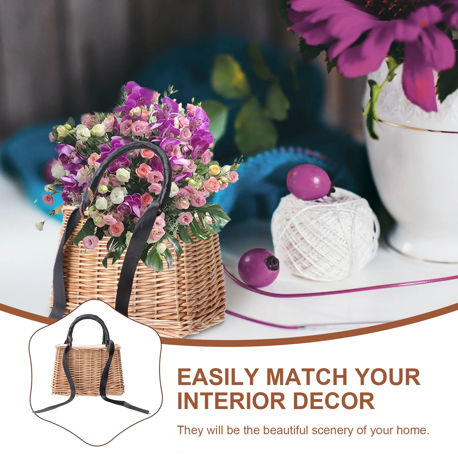 Rattan Flower Basket Packing Delicate Woven Bag Hand Wedding Gift Container Storage Decorative Organizer