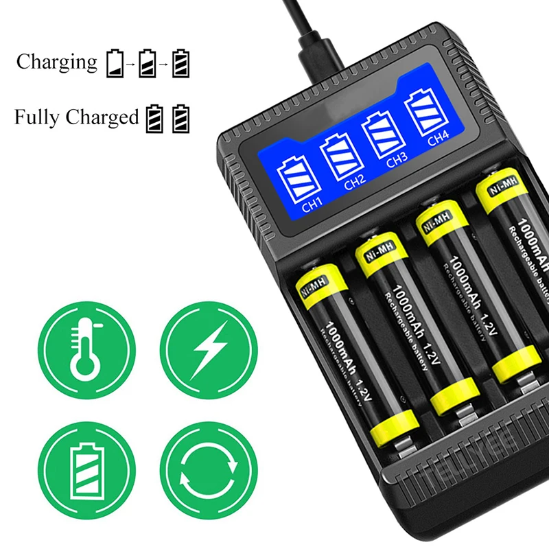 Smart battery charger, fast charging, with LCD light, compatible with 1.48V AA AAA batteries