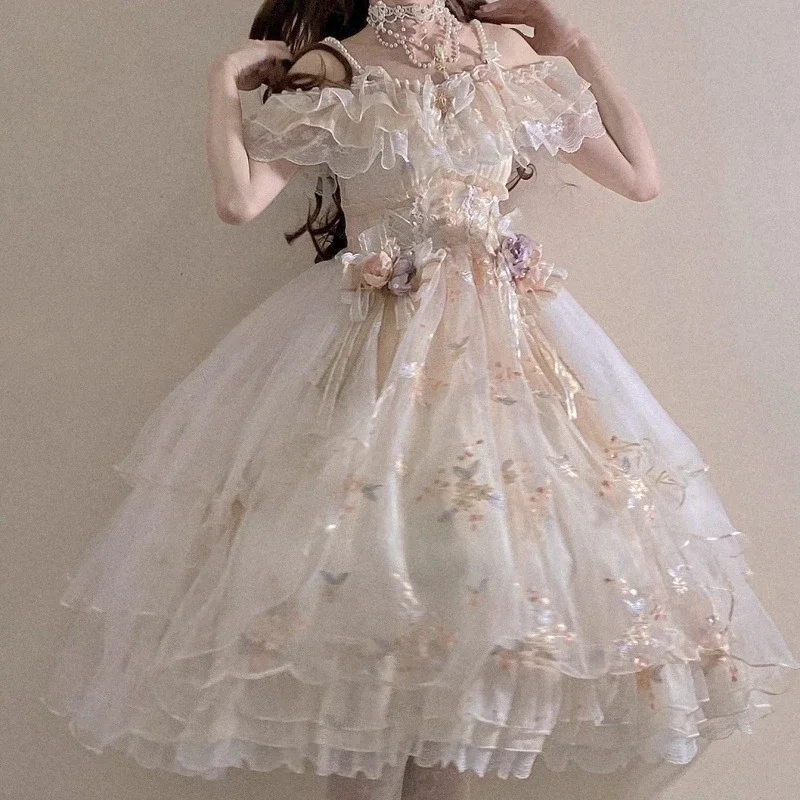 

High-end Luxurious Embroidered Flower Lolita Dress For Women Summer Fashion Elegant Fairy Style Dress Y2k White Dress Women