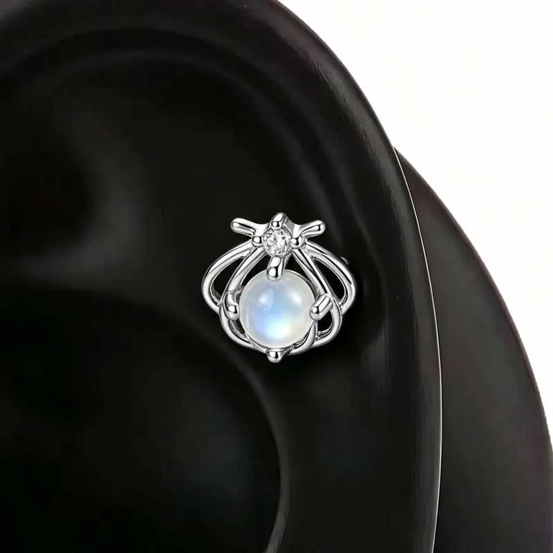 1PC Hypoallergenic Cartilage Earring Women Stainless Steel Crystal CZ Stud Earrings Flower Heart Flat Back Helix Piercing Jewels
