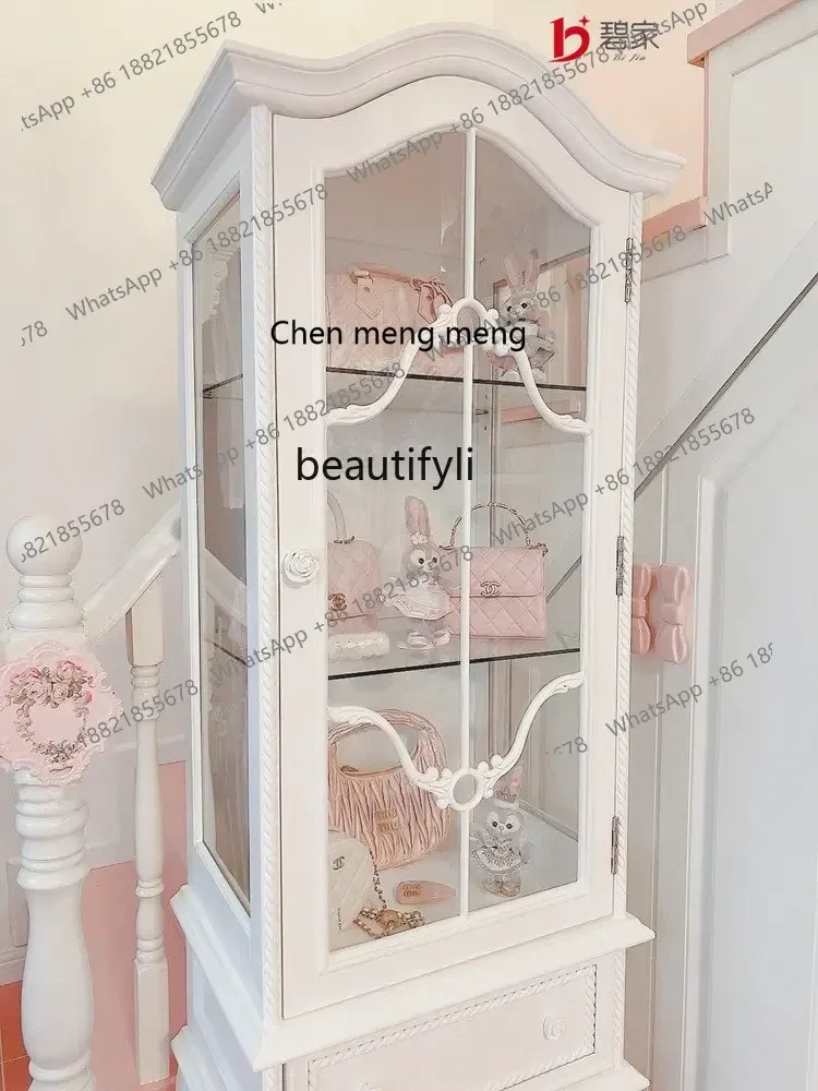 Cc182R1 خزانة مشروبات خشبية صلبة باب زجاجي خزانة جانبية لغرفة المعيشة خزانة عرض بيضاء فاخرة خفيفة أمريكية