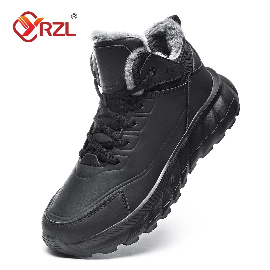 YRZL Winter Boots Men Plush Waterproof Shoes for Men Snow Boot Winter Super Warm Outdoor Non Slip Comfortable Hiking Male Shoes