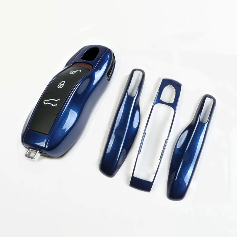 3-Piece Set Gentian Blue ABS Car Key Cover Key Fob Shell Fit for Porsche Cayenne Macan 718 Panamera 911 Car Key Accessories