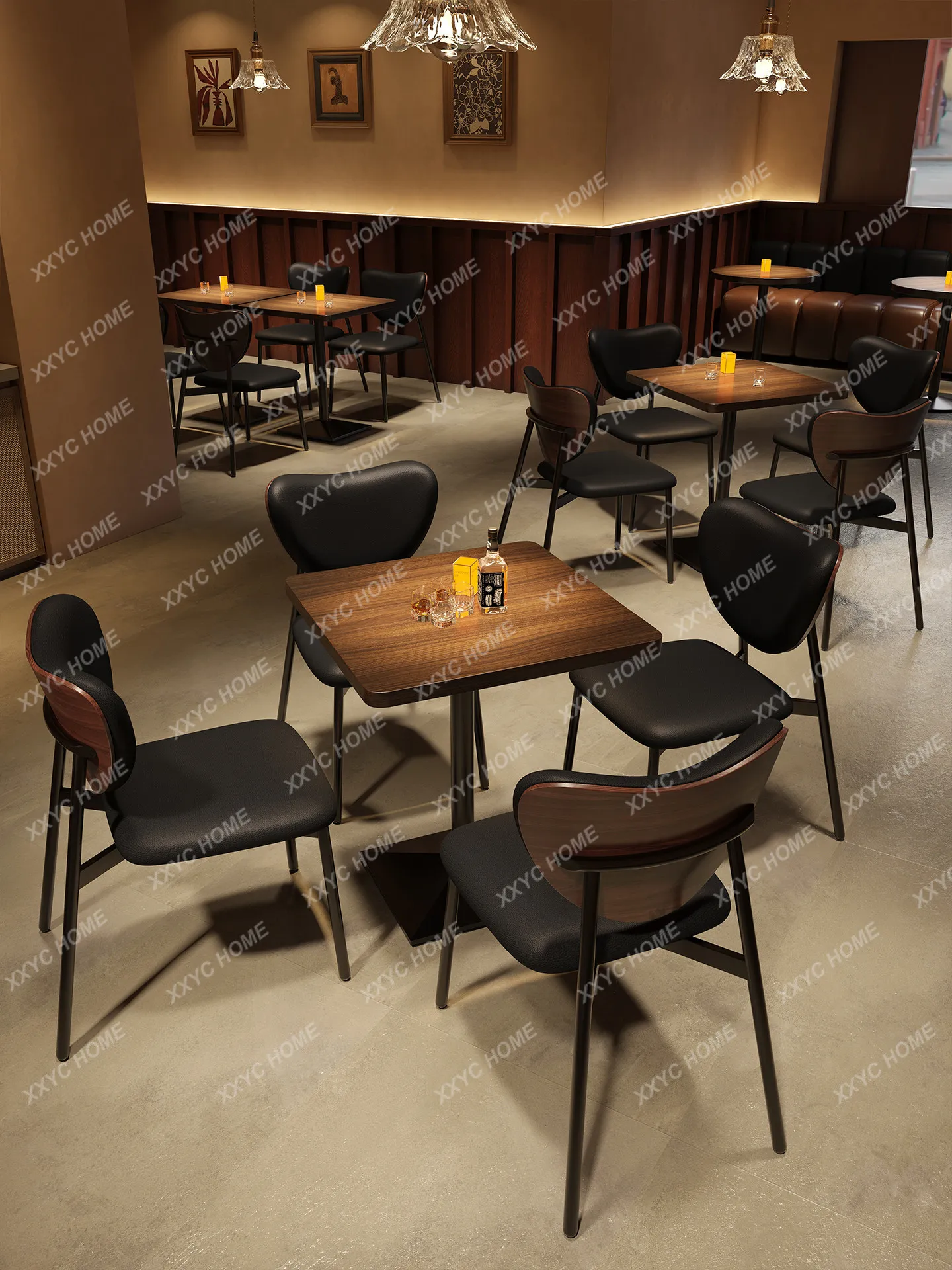 Commercial retro bar solid wood dining chair for restaurants, cafes, and coffee shops - square table