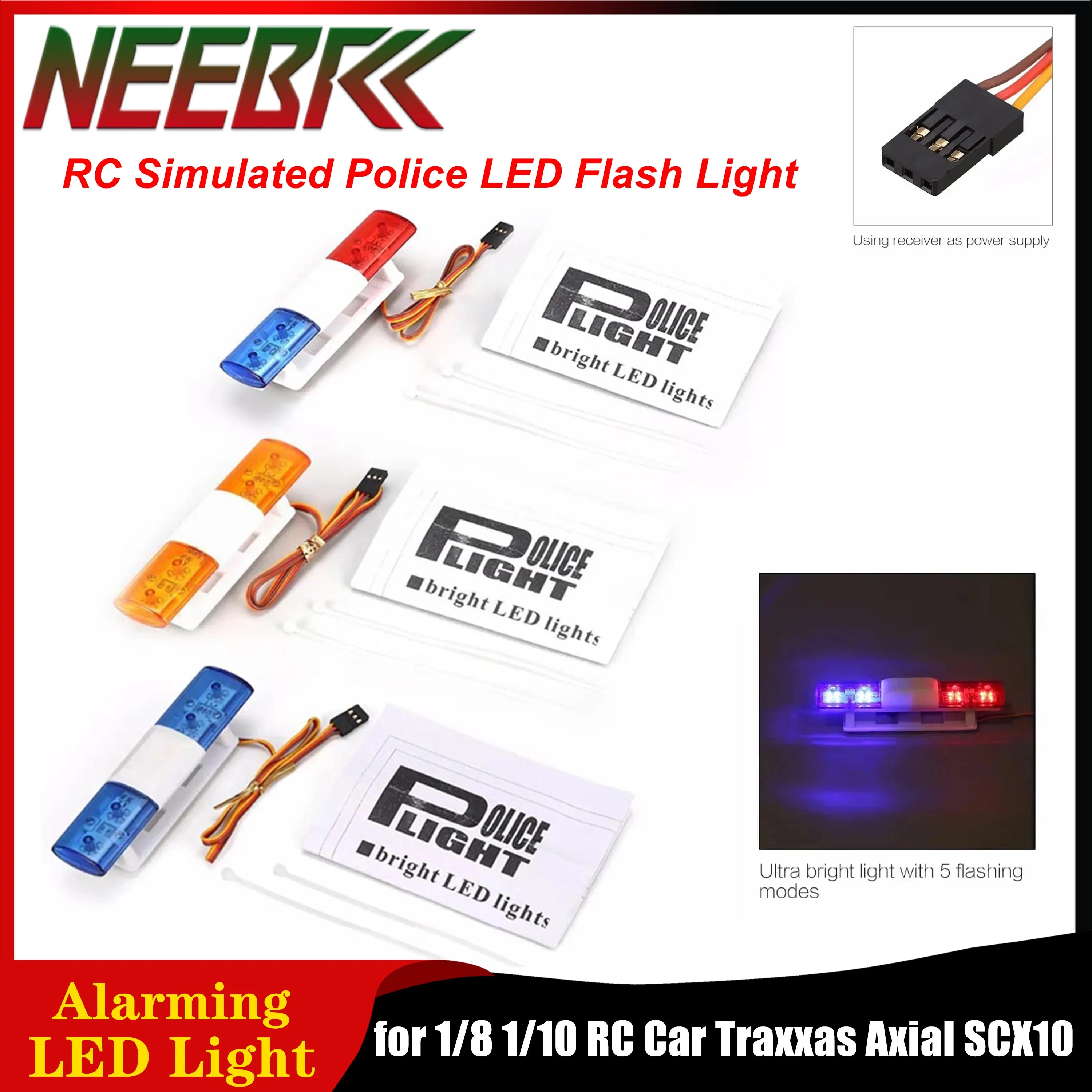 RC Simulated Police LED Flash Light Alarming Ultra Bright Lamp for 1/8 1/10 RC Car Traxxas CC01 4WD Axial SCX10 Tamiya Toy Parts
