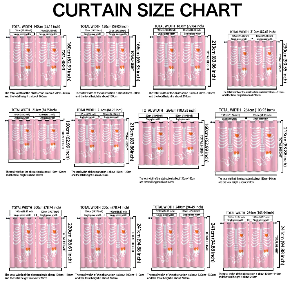 Halloween 2 Panels 90g Polyester Curtains Cute Spooky Bones Window Drapes Girly Gothic Holiday Bedroom Decor