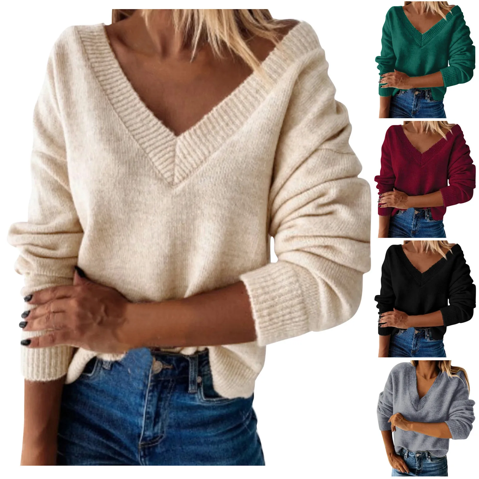 Long Sleeve V Neck Sweaters Women\'S Cotton Crochet Ruffles Pullovers Autumn Winter Keep Warm Fashion Sweatshirts Casual Blouses