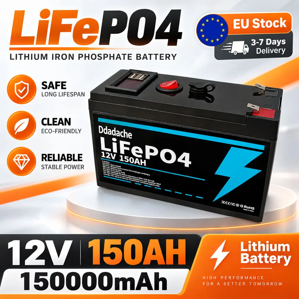 12V 150Ah LiFePO4 Lithium-Batterie mit integriertem BMS, 4000+ Tiefentladungen, Polen-Lager, für Solarpanel, USV, Kajak, Fischfinder, Radio