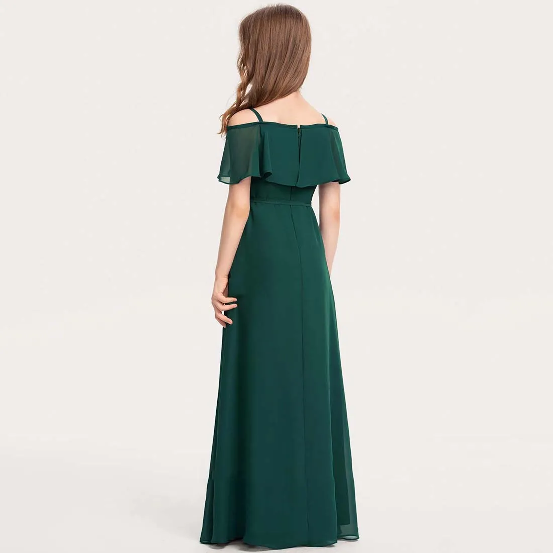 YZYmanualroom A-line Off the Shoulder Floor-Length Chiffon Junior Bridesmaid Dress With Bow 2-15T