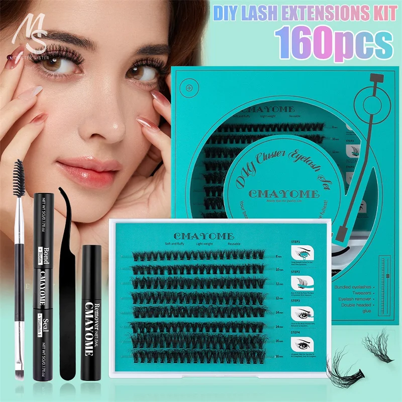 160 Clusters False Eyelashes Single Cluster Wool Roll Self Grafting DIY Fake Eyelashes Fluffy Dense Lightweight Eyelash Set