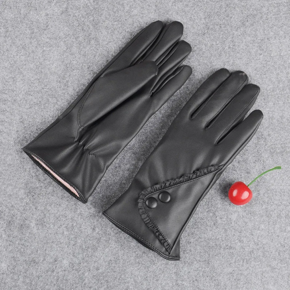 Fashion Women Lady Soft Leather Gloves Winter Warm Mitten Xmas Gift Black