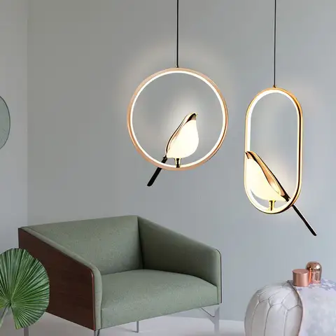 Rotatable Magpie Bird LED Pendant Light for Bedside Bedroom Indoor Gold Silver Hanging Lighting Chandelier Lamps Foyer AC85-265V