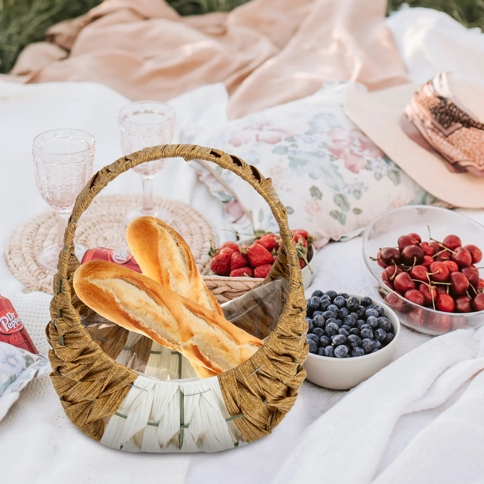 

Imitation Rattan Flower with Handle Mini Woven Storage Basket for Home Office Wedding Decoration Dried Flowers Arrangement