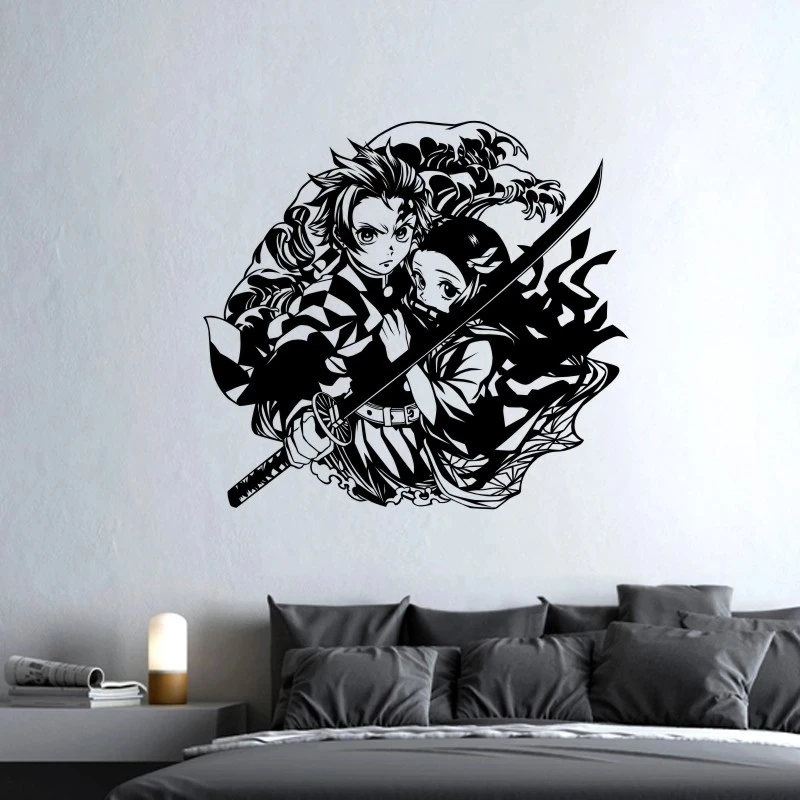 Cartoon Demon Slayer Nursery Wall Stickers Vinyl Art Decals For Kids Rooms Vinyl Decals