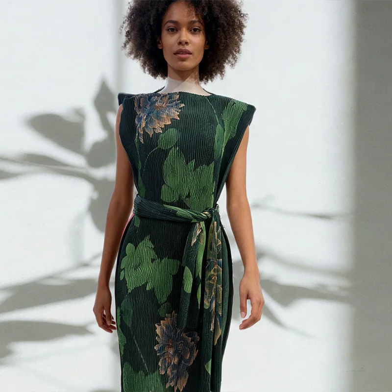 

KEXU новая плиссированная модная женская африканская одежда без рукавов с принтом, мусульманская одежда