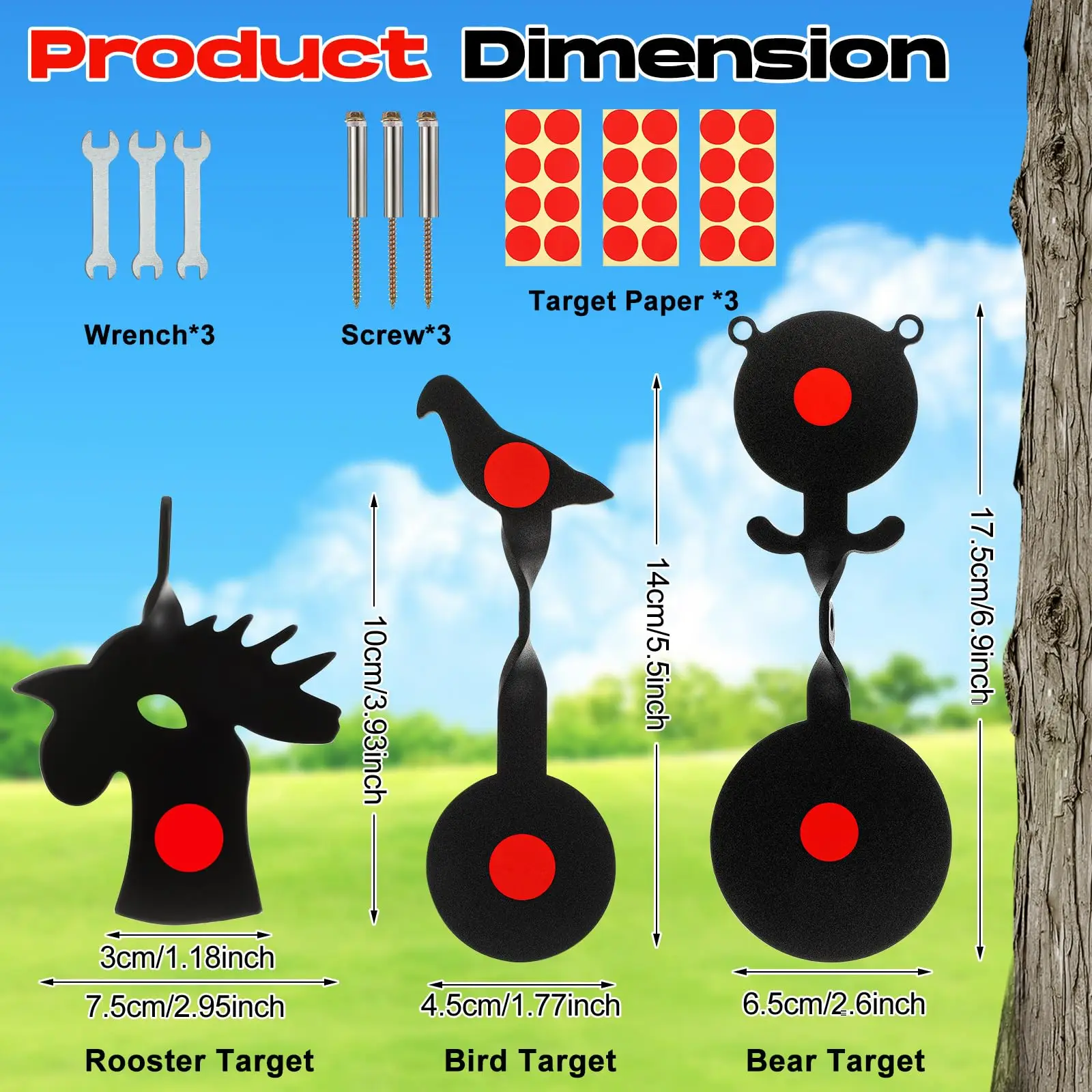 Metal Animals Bear/ Bird/ Chicken 360 ° Rotating Targets for BB Gun, Air Gun, Slingshot Outdoor Backyard Hunting and Shooting