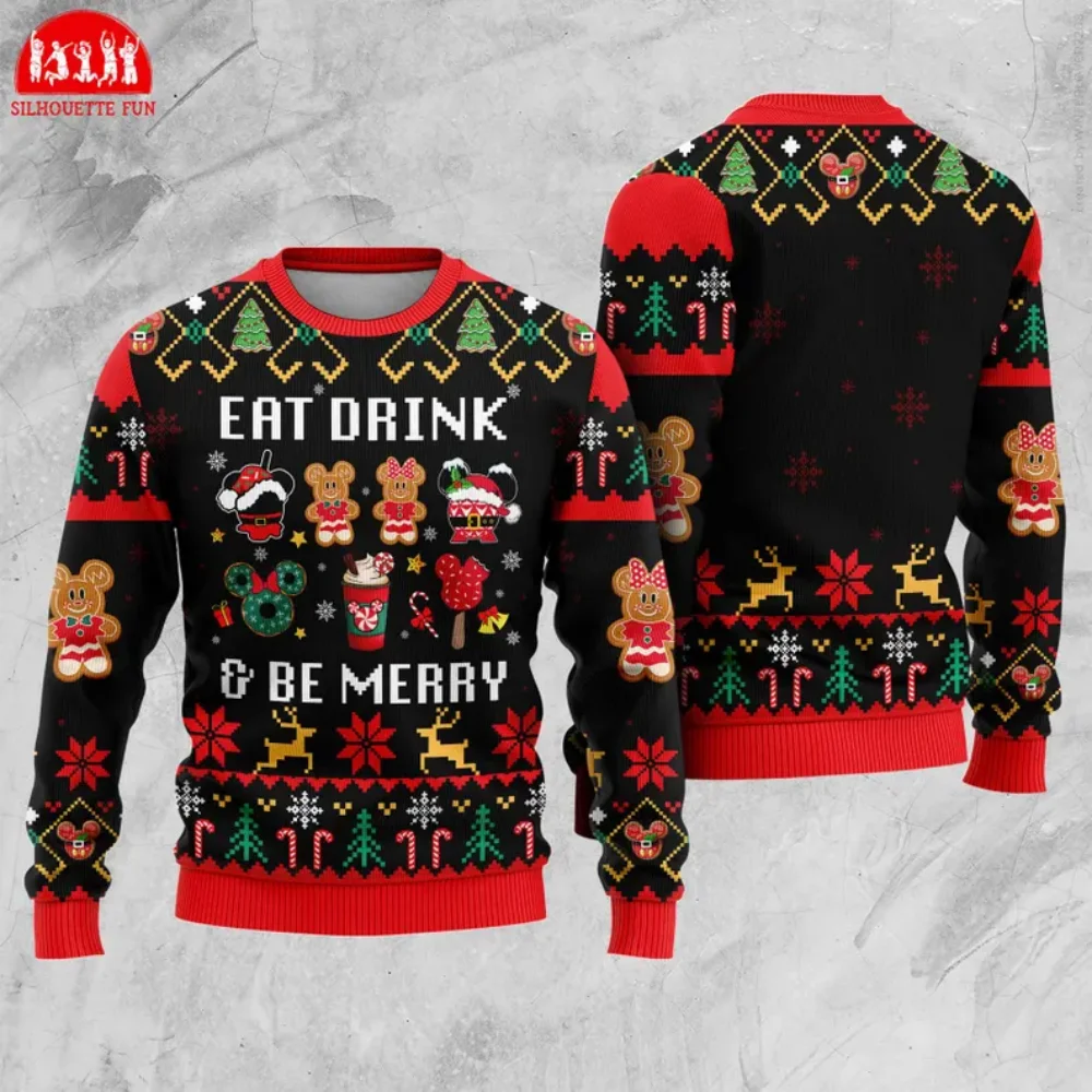 

Disneyland Eat, Drink and play Ugly Christmas sweater Mickey Minnie Christmas Boy Girl couple sweater