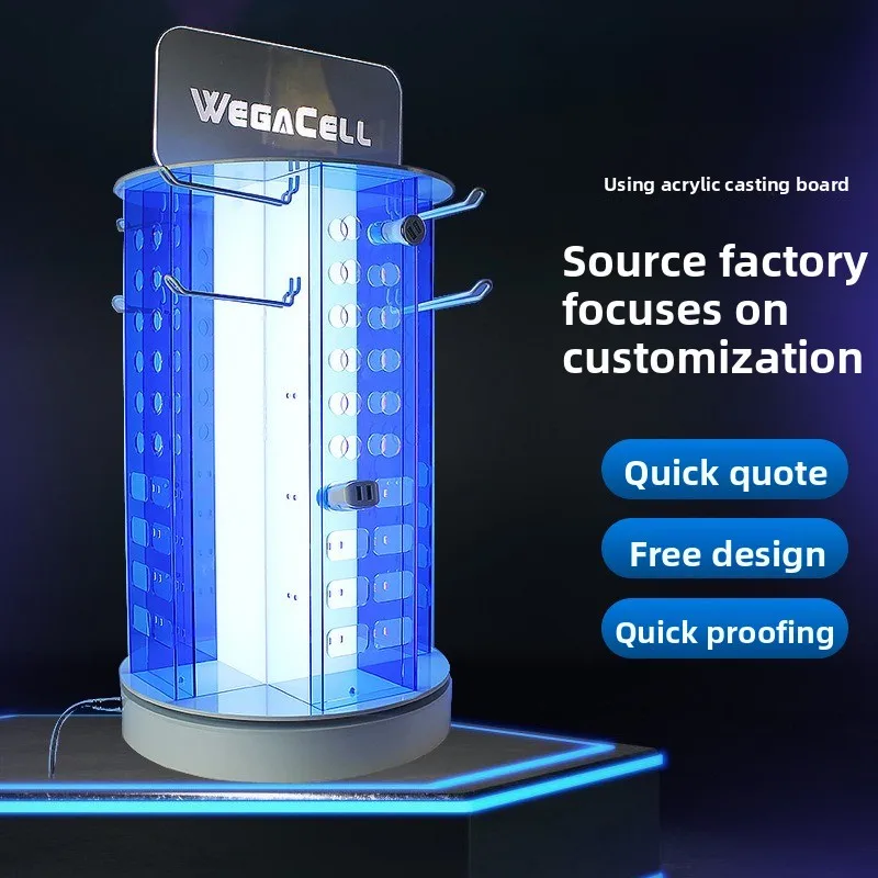 Factory counter, acrylic rotating display stand, mobile phone accessories display stand, desktop display stand with light