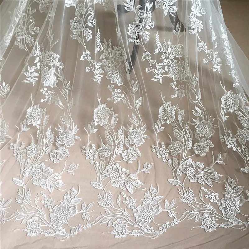 Embroidery Lace Fabric with Sequins, Wedding Dress Fabric, Flower Duolei Si, DIY Accessories, RS316