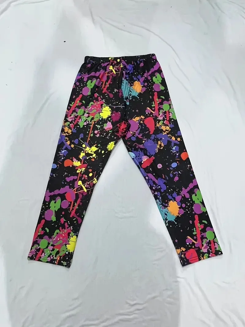 Art dye print stretch slim elastic waist tight casual leggings capri pants women