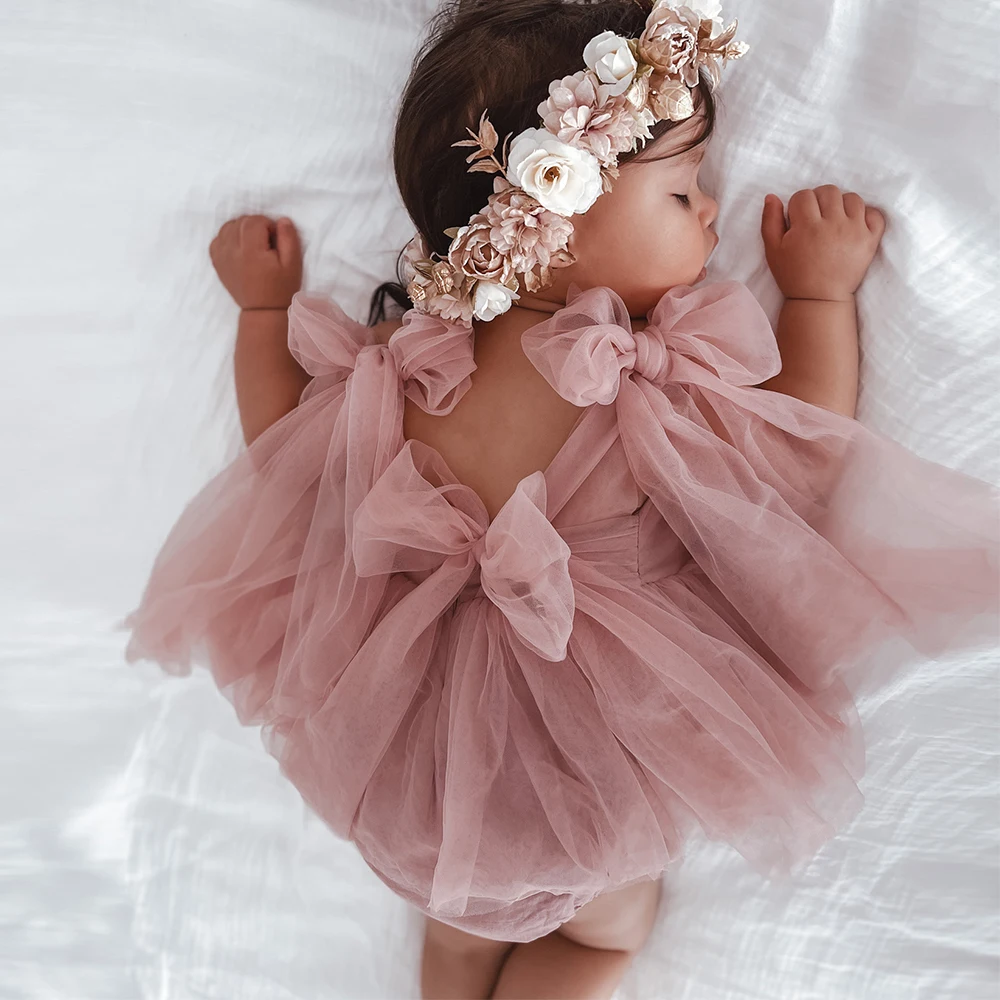 

Summer Baby Girl's Princess Dress 0-2Y Newborn Baby Mesh Dress Outfits Romper Hot Selling Bow Jumpsuit Clothing Elegant Bodysuit