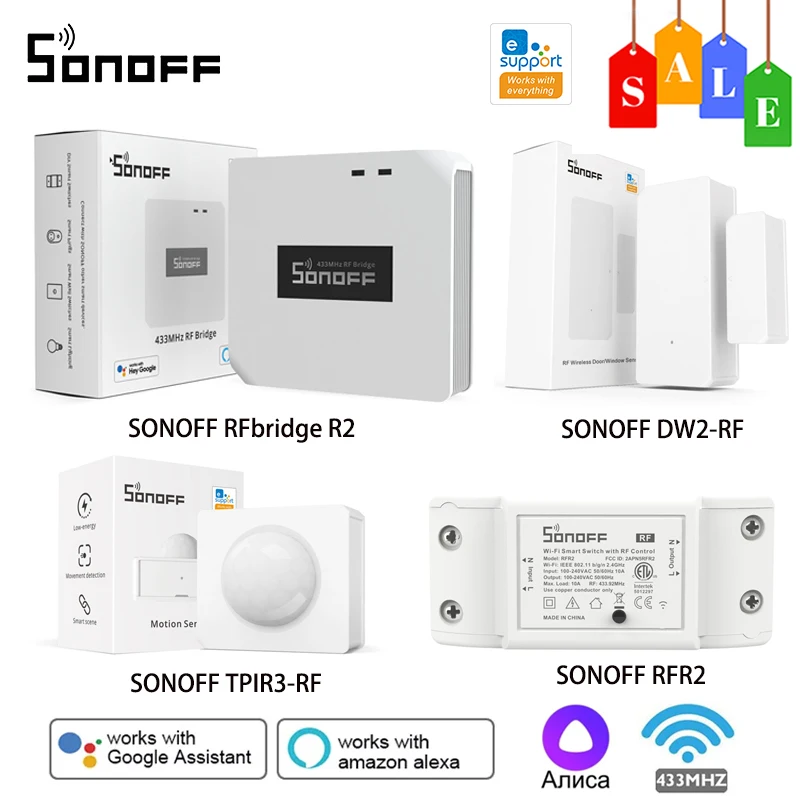 SONOFF RF Bridge R2 433MHz DW2 Door Window PIR3 Motion Sensor SONOFF RF Sensor Kit Works With eWeLink APP Google Home Alexa