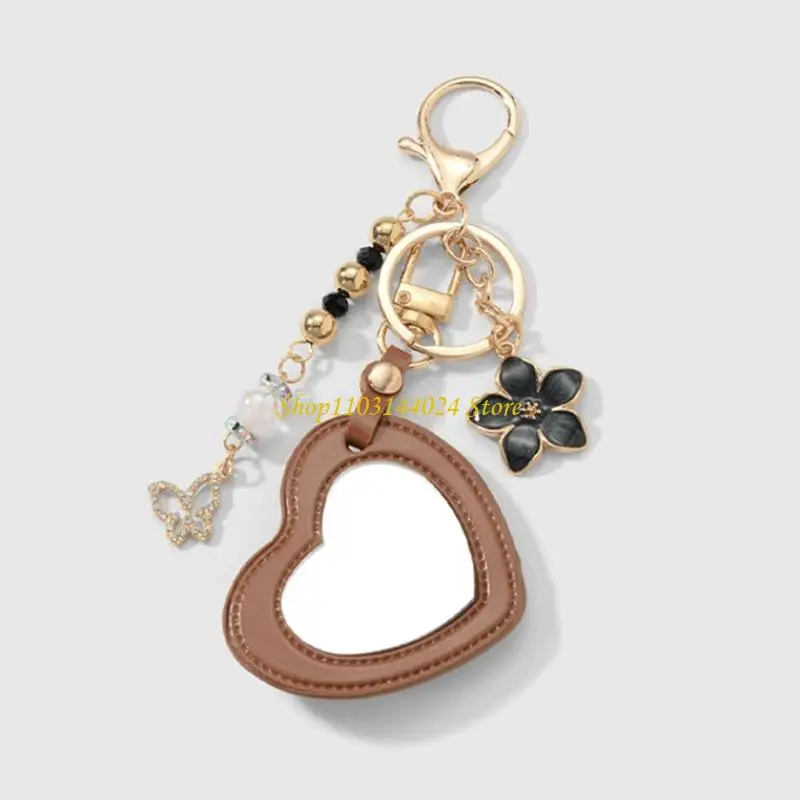 N5KE Artisanal Crafted Multicolor with Heart Shaped Mirror and Adjustable Leather Strap Vintage Mirror Accessory