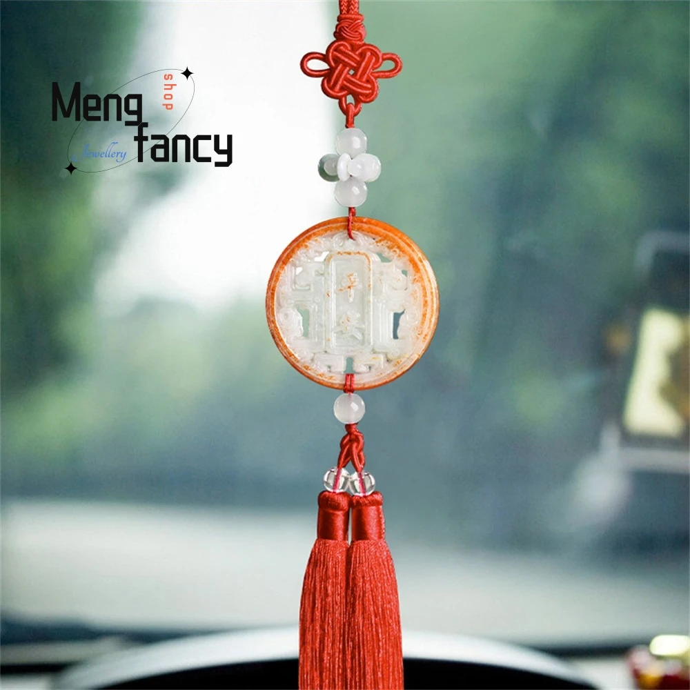 

Natural A-Grade Jadeite For Safe Entry And Exit, High-End Car Pendants For Safety, Chinese Knots, Long Tassels, Car Interiors