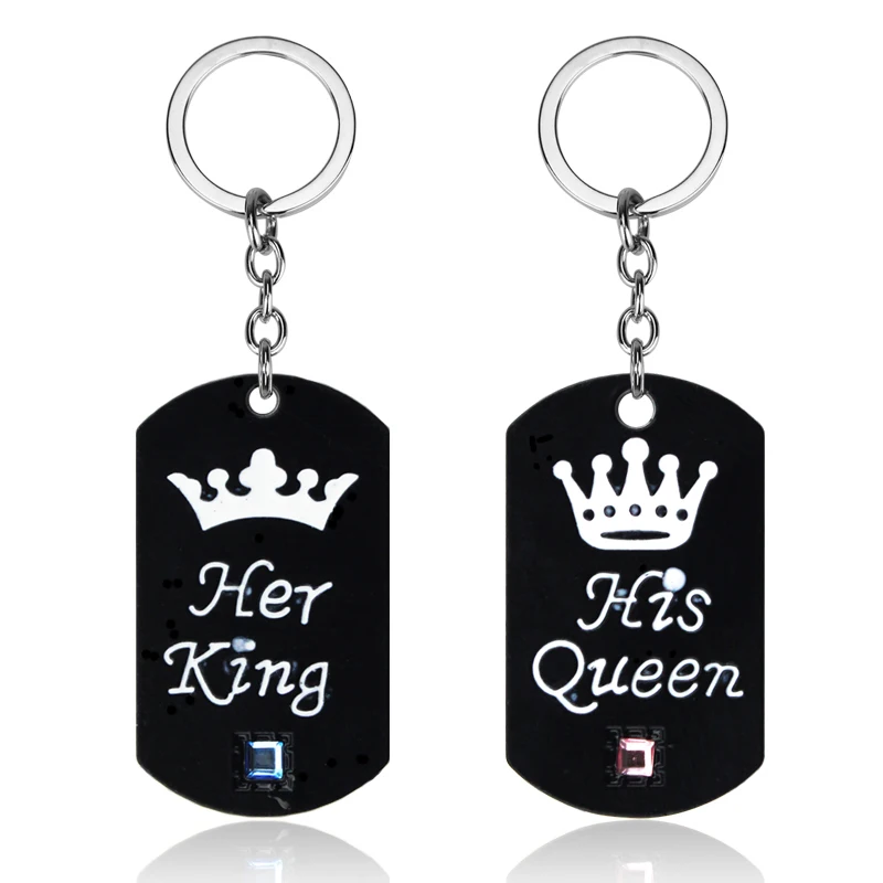 Her King & His Queen Couple Keychain Lovers Key Chains Fashion Crystal Valentine Day Jewelry for Women and Men Gifts