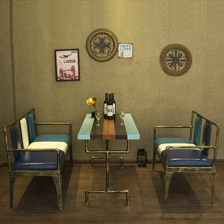 American loft wrought iron sofa booth, dining table and chair combination retro bar dining chair