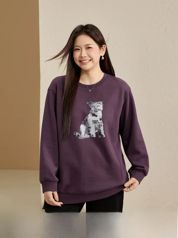 

Уютный свитшот свободного кроя с круглым вырезом для женщин больших размеров, новинка зимы, комфортный, мягкий, из смесового хлопка и полиэстера