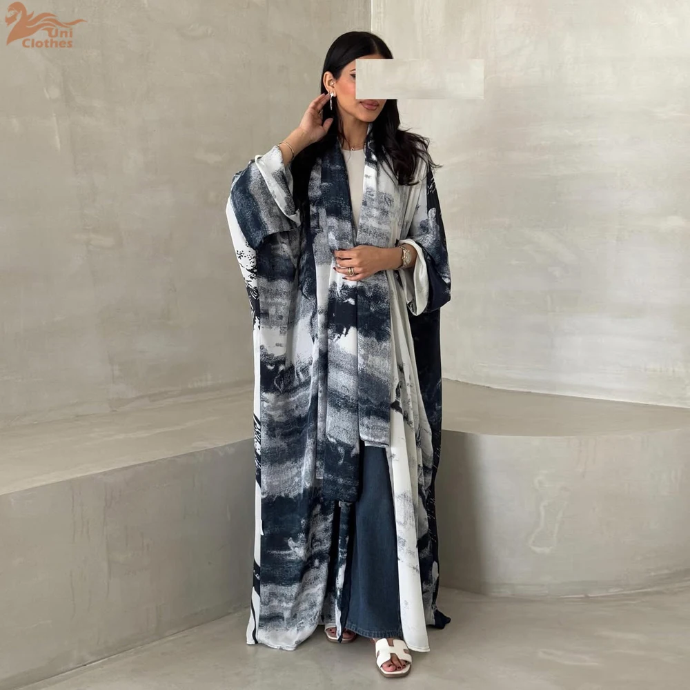 Uni Luxury Women Abayas Hijab included Muslim Elegant Floral Print Cardigan Dolman Sleeve Kaftan