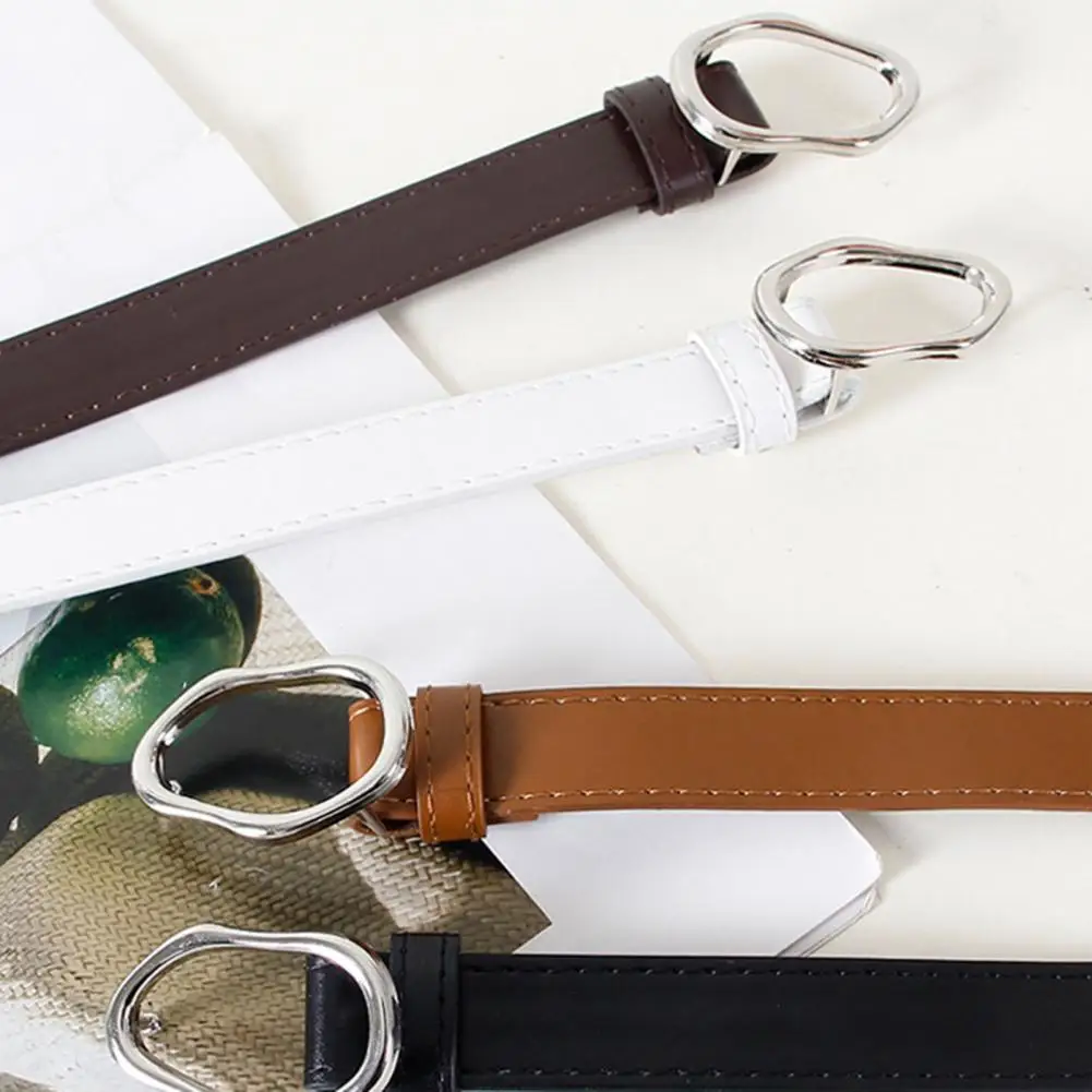 حزام نسائي من الجلد المقلد بإبزيم دبوس حزام خصر أنيق من الجلد المقلد مع بيضاوي فريد لفستان لأي