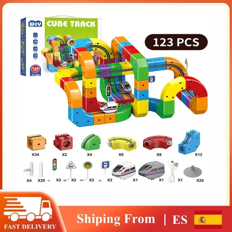 Bloques de Construcción Magnéticos, Pista de Carreras, Juguete Educativo STEM, Interactivo para Padres e Hijos, Pistas de Construcción 3D, Juego de Rieles de Cubos, Regalo de Cumpleaños Perfecto para